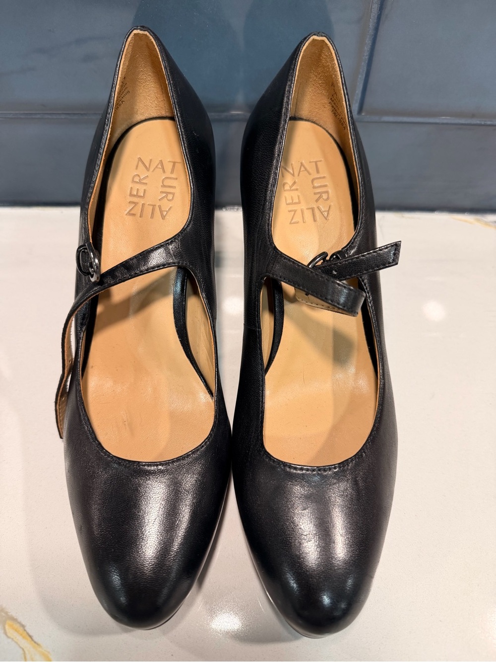 Naturalizer Black Leather Mary Jane Heels